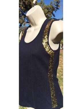 F2-  Woman's Tank Top Size S, Blue With Gold Sequins, Kenar